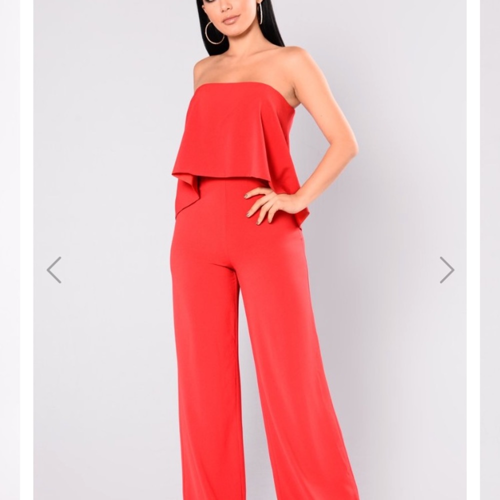 Fashion Nova Red Jumpsuit-Need Me Baby Jumpsuit